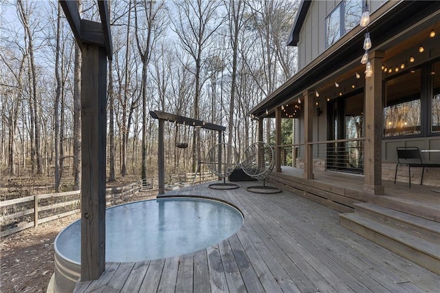 deck with a pool