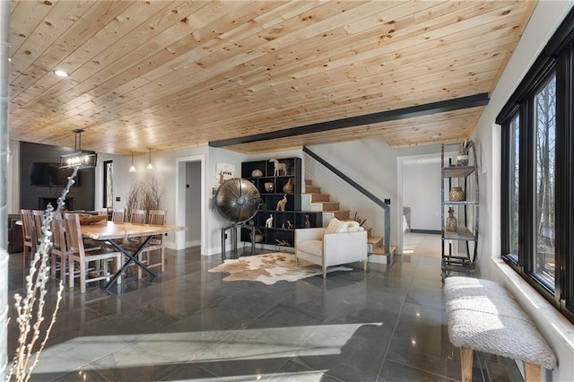 interior space with wood ceiling