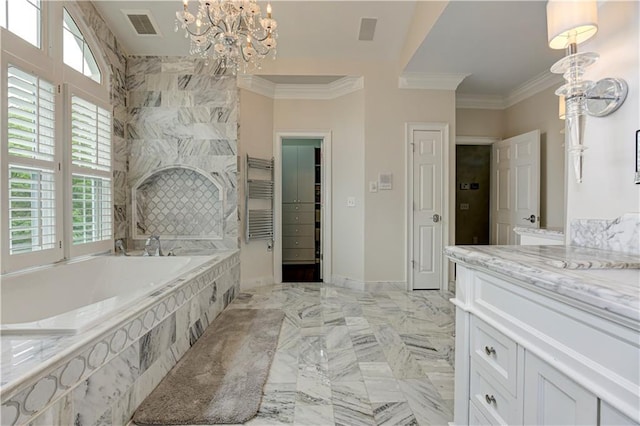 452 Brushstroke Ct SE, Marietta, GA 30067 - full bath with a chandelier, healthy amount of natural light, vanity, a garden tub, and ornamental molding
