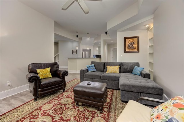 452 Brushstroke Ct SE, Marietta, GA 30067 - living area with baseboards, ceiling fan, and wood finished floors