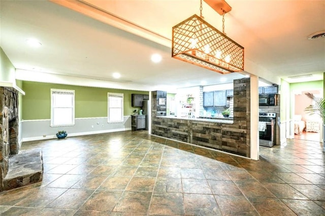 unfurnished living room with a fireplace