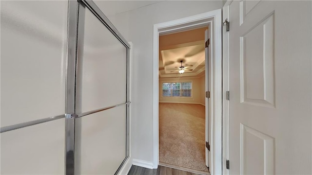 bathroom with wood-type flooring