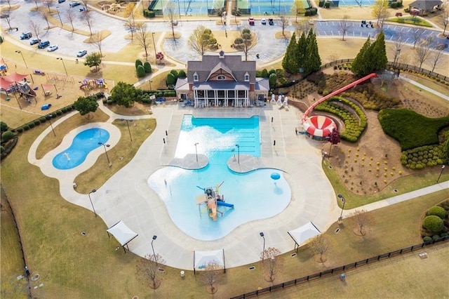 view of swimming pool featuring a patio