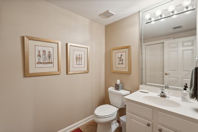 bathroom featuring tile patterned flooring, toilet, and vanity