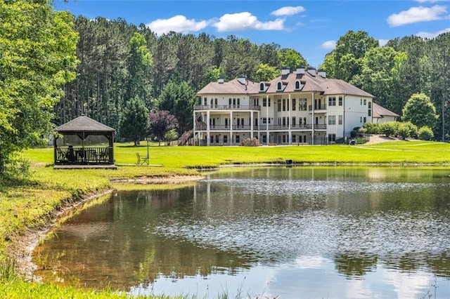 property view of water featuring a gazebo