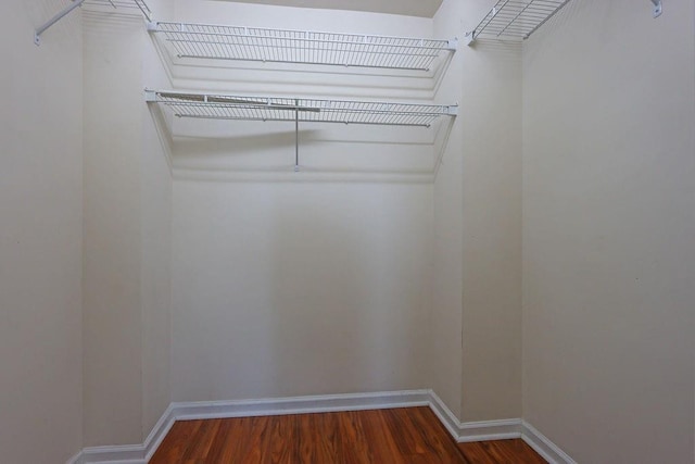 walk in closet with wood finished floors