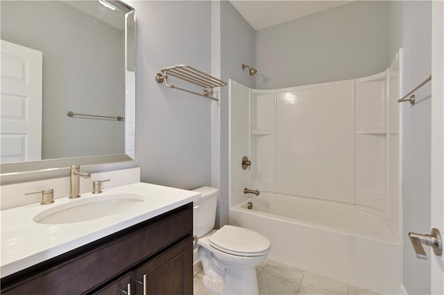 bathroom featuring tile patterned floors, vanity, toilet, and shower / tub combination