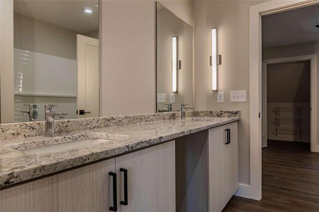 bathroom with vanity and wood-type flooring