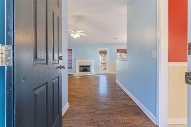 corridor with dark wood-type flooring