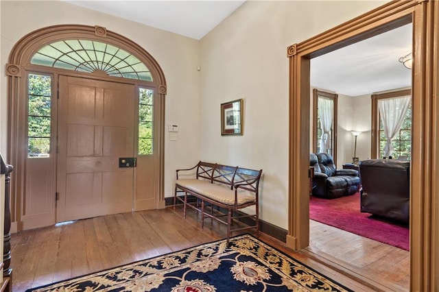 entrance foyer with hardwood / wood-style flooring and a healthy amount of sunlight