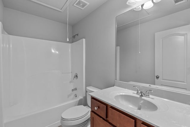 full bathroom with vanity, toilet, and washtub / shower combination