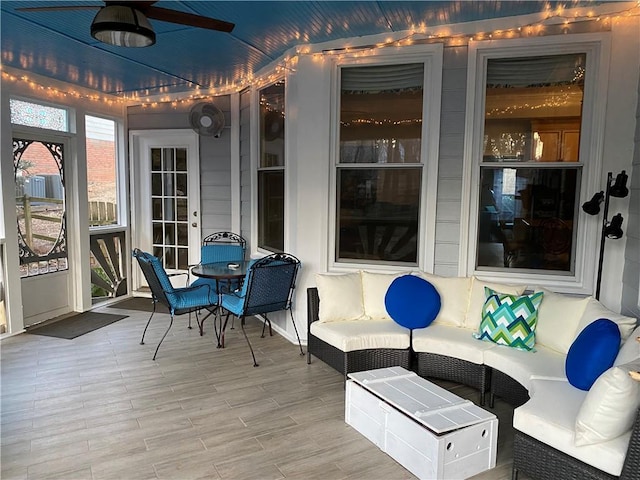 5440 Cameron Forest Pkwy, Johns Creek, GA 30022 - sunroom / solarium with a ceiling fan, wood finished floors, and outdoor dining area