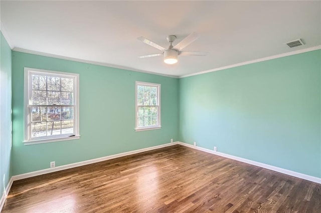 spare room featuring a wealth of natural light, ceiling fan, and ornamental molding