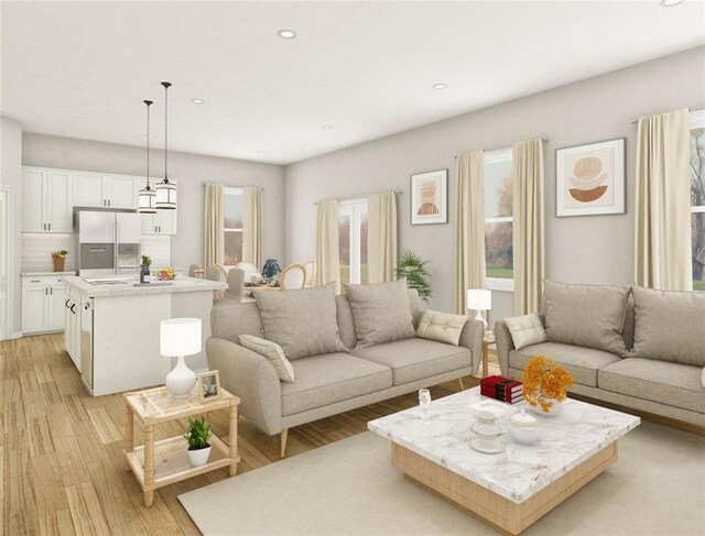 living room featuring light wood-type flooring