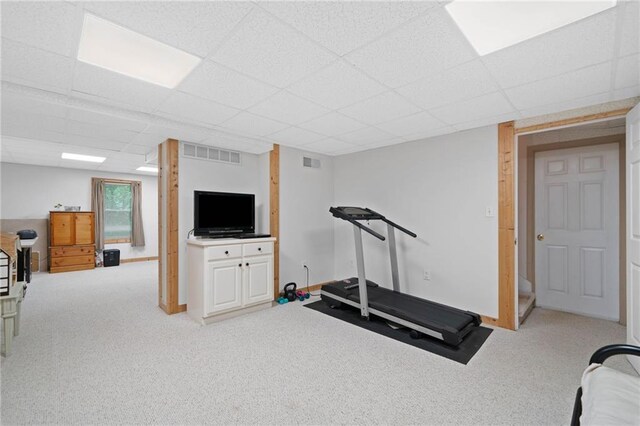 3012 Cypress Cv, Ball Ground, GA 30107 - exercise area featuring light colored carpet, a drop ceiling, and baseboards