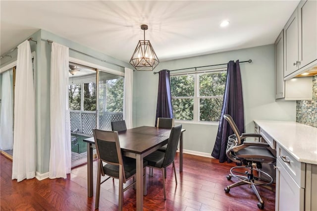 64 Devon Ln, Avondale Estates, GA 30002 - dining room with dark wood-type flooring, an office area, baseboards, and recessed lighting