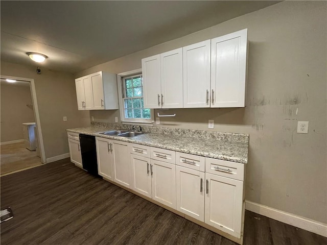 6106 Oak Hill Dr SW, Austell, GA 30168 - kitchen with a sink, dark wood finished floors, baseboards, and white cabinetry