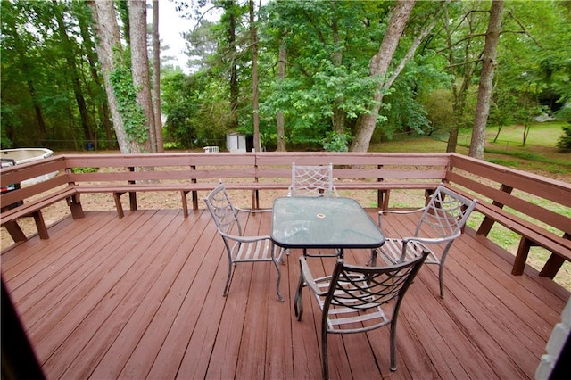 537 Eastside Dr, Dacula, GA 30019 - wooden deck featuring outdoor dining area