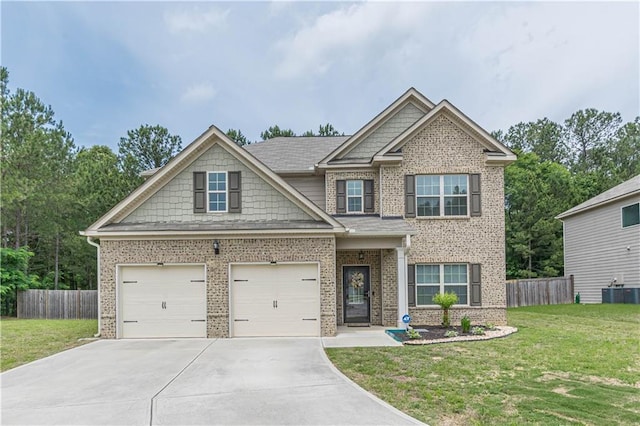 446 Vandenburg Dr, Villa Rica, GA 30180 - craftsman house with driveway, brick siding, and central AC unit