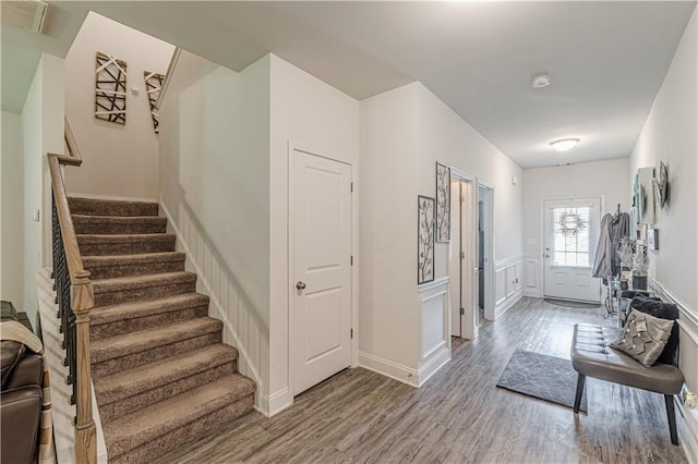 446 Vandenburg Dr, Villa Rica, GA 30180 - entryway featuring wood finished floors and stairway