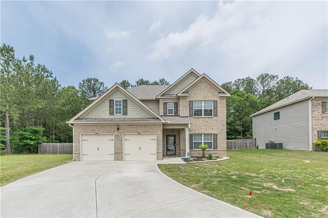 446 Vandenburg Dr, Villa Rica, GA 30180 - craftsman-style home with driveway, a garage, brick siding, and central AC unit