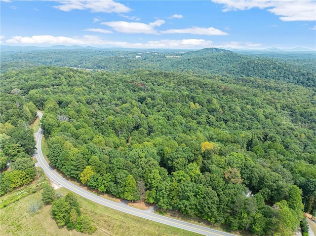 drone / aerial view featuring a mountain view