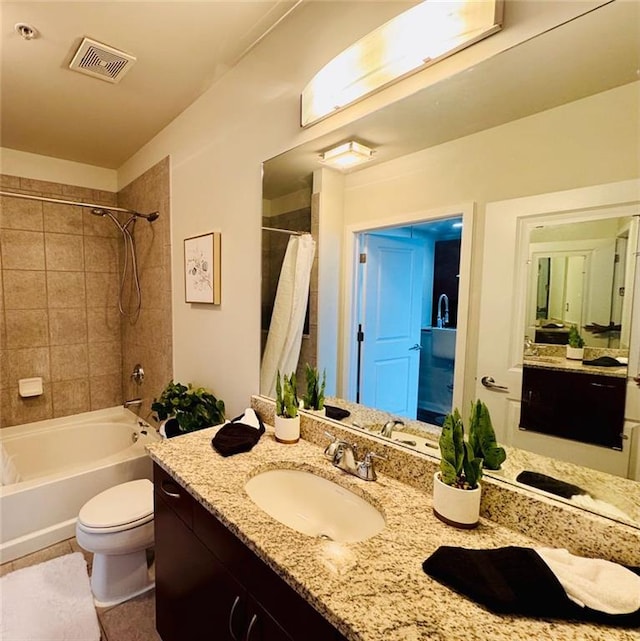 400 W Peachtree St NW Unit 3412, Atlanta, GA 30308 - full bathroom with vanity, shower / bath combination with curtain, and tile patterned floors
