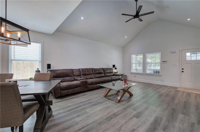 living room featuring wood finished floors and a healthy amount of sunlight
