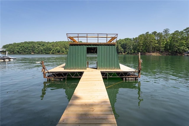 view of dock with a water view