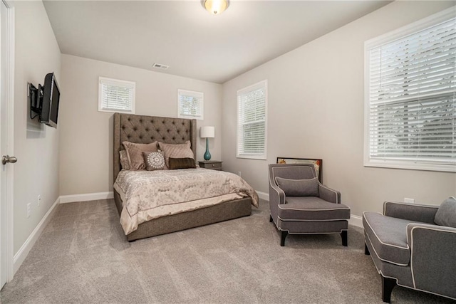bedroom with visible vents, carpet, and baseboards