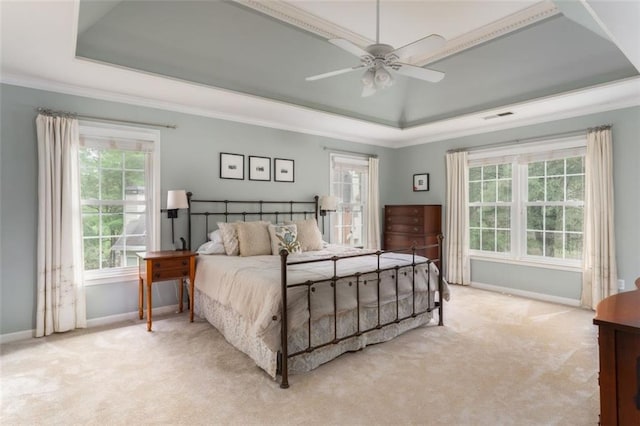 3157 Sawyer Ct NE, Marietta, GA 30066 - carpeted bedroom featuring ornamental molding, visible vents, a raised ceiling, and baseboards