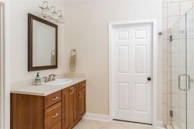 3157 Sawyer Ct NE, Marietta, GA 30066 - full bath with tile patterned flooring, a shower stall, vanity, and baseboards