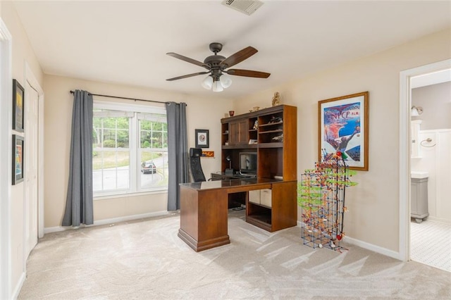 3157 Sawyer Ct NE, Marietta, GA 30066 - office featuring baseboards, visible vents, a ceiling fan, and light colored carpet