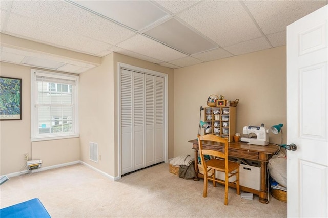 3157 Sawyer Ct NE, Marietta, GA 30066 - office with a paneled ceiling, visible vents, light colored carpet, and baseboards