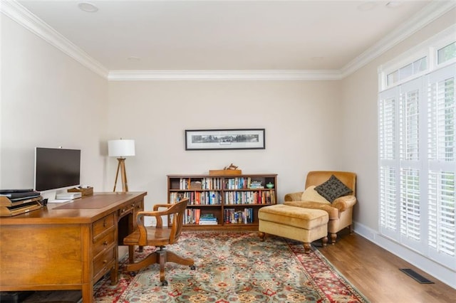 3157 Sawyer Ct NE, Marietta, GA 30066 - office space featuring baseboards, visible vents, ornamental molding, and wood finished floors