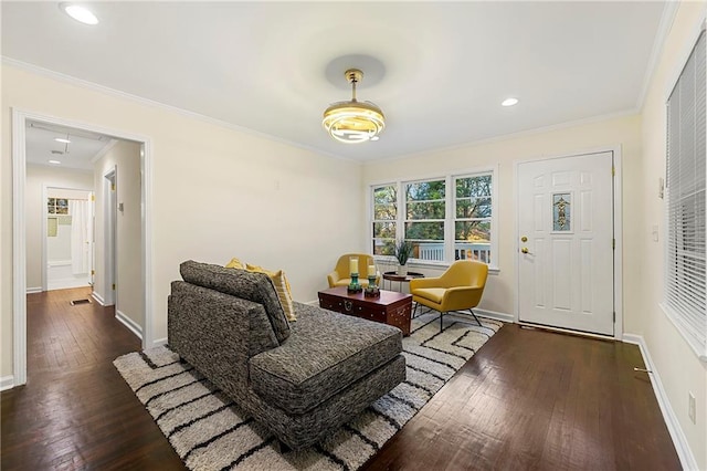 2903 Akron St, East Point, GA 30344 - living area featuring wood-type flooring, ornamental molding, and recessed lighting