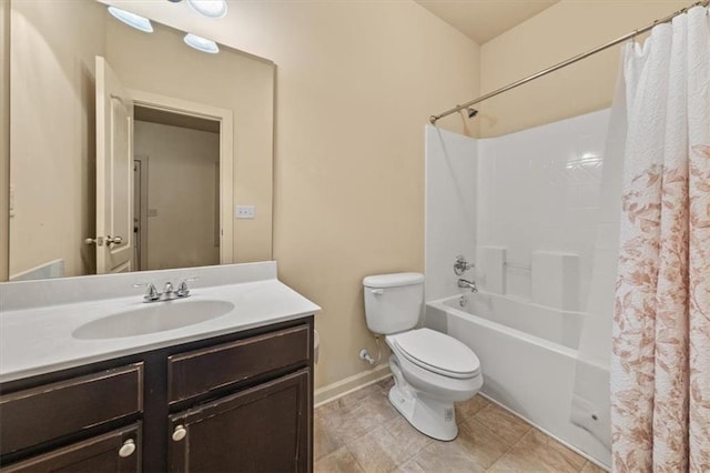 full bathroom featuring vanity, shower / tub combo, and toilet