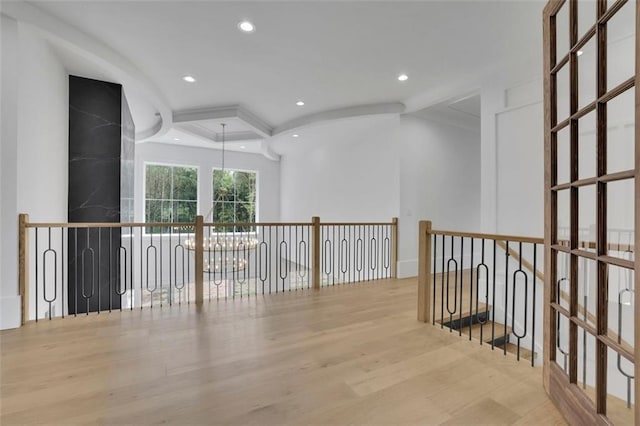 3893 Indian Shoals Rd, Dacula, GA 30019 - hall with wood finished floors, recessed lighting, and beam ceiling