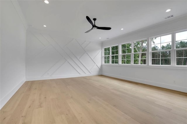 3893 Indian Shoals Rd, Dacula, GA 30019 - spare room with light wood-style floors, a ceiling fan, recessed lighting, and crown molding
