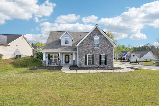 45 Peregrine Ln S, Dawsonville, GA 30534 - view of front of property with stone siding, covered porch, and a front yard