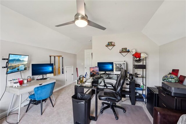 45 Peregrine Ln S, Dawsonville, GA 30534 - office space featuring baseboards, vaulted ceiling, a ceiling fan, and light colored carpet