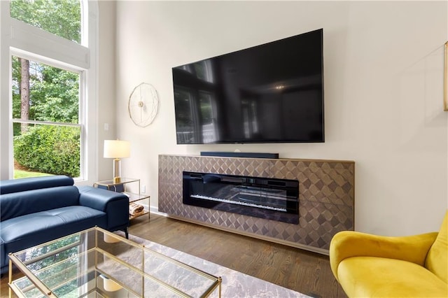 2055 Beacon Hill Way, Alpharetta, GA 30005 - living room with wood finished floors and a tile fireplace