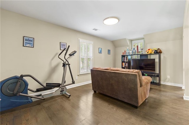 2055 Beacon Hill Way, Alpharetta, GA 30005 - workout area featuring dark wood-type flooring and healthy amount of natural light