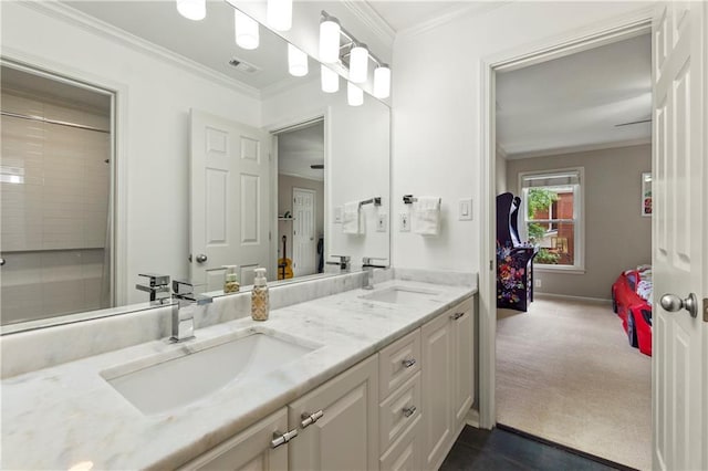 2055 Beacon Hill Way, Alpharetta, GA 30005 - ensuite bathroom featuring double vanity and ornamental molding