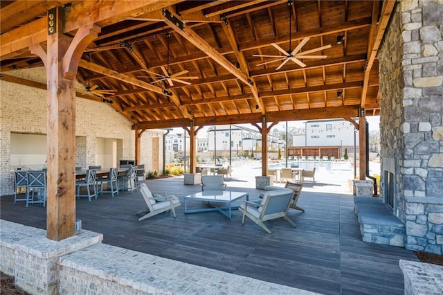 view of patio featuring a gazebo and ceiling fan