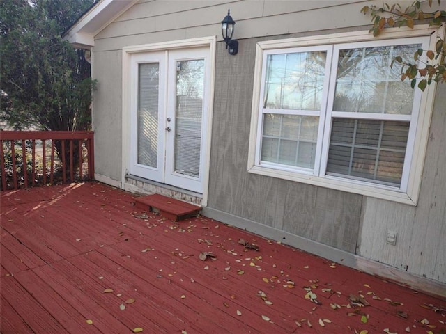 wooden terrace featuring french doors