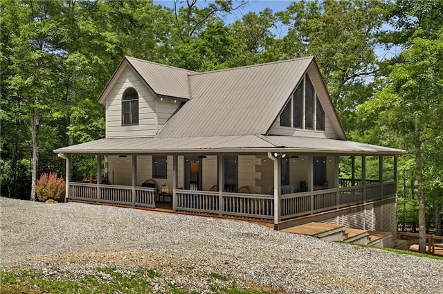 100 Black Oaks Rd, Cherry Log, GA 30522 - country-style home with covered porch, a metal roof, driveway, and view of scattered trees
