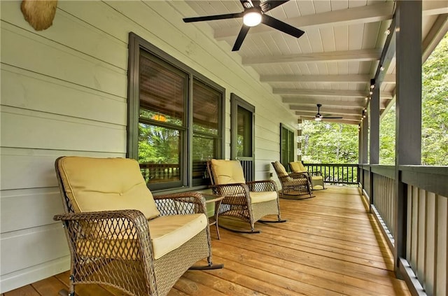 100 Black Oaks Rd, Cherry Log, GA 30522 - wooden porch featuring a ceiling fan and a baseboard radiator