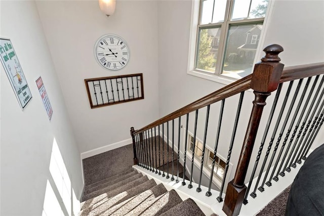 6628 Rivergreen Rd, Flowery Branch, GA 30542 - stairs featuring carpet flooring and baseboards