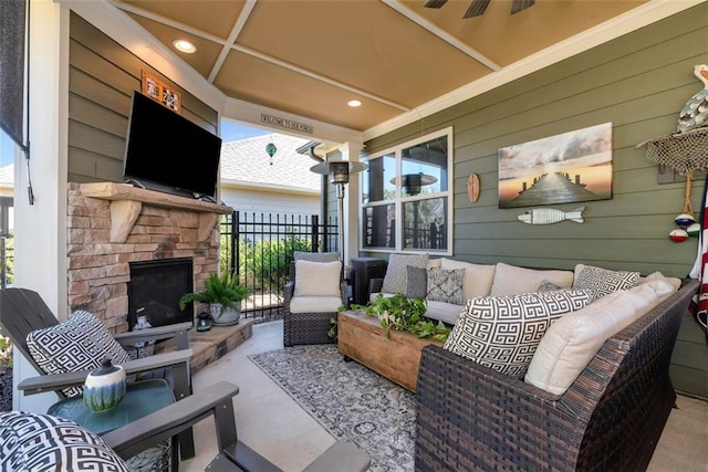 6628 Rivergreen Rd, Flowery Branch, GA 30542 - view of patio featuring an outdoor living space with a fireplace